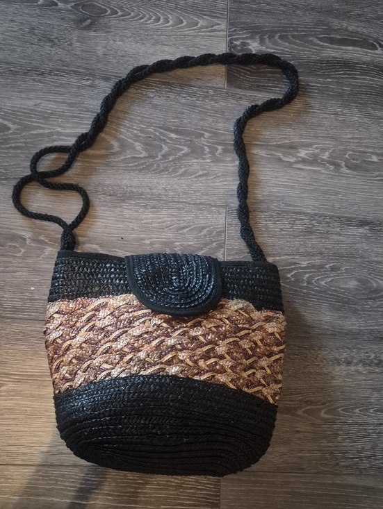 Handbags - Woven Crossbody Bag in Black and Brown